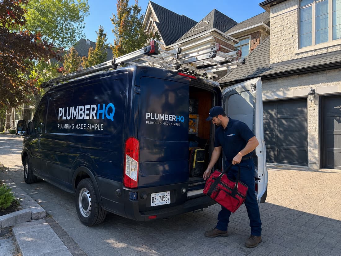 PlumberHQ service van parked in a suburban GTA driveway