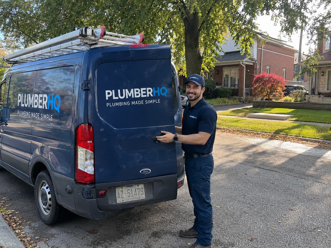 PlumberHQ plumber on a service call in Aurora, Ontario